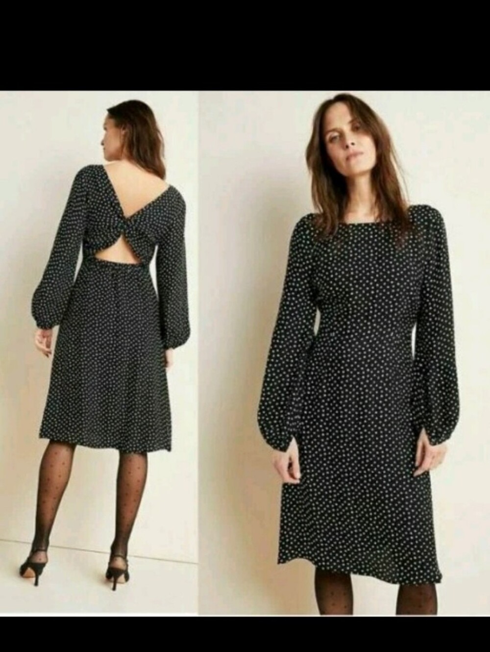 Anthropologie agatha black & white polka dot dress size 14 NEW